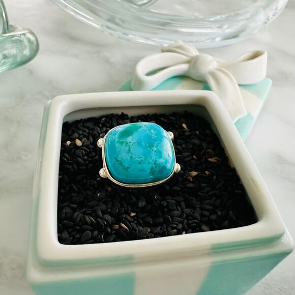 Turquoise 4 Prong Cushion .925 Sterling Silver Ring Size 7 HSN Jay King - Picture 1 of 5